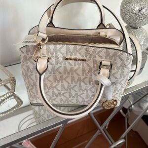 Michael Kors Beige and White Satchel